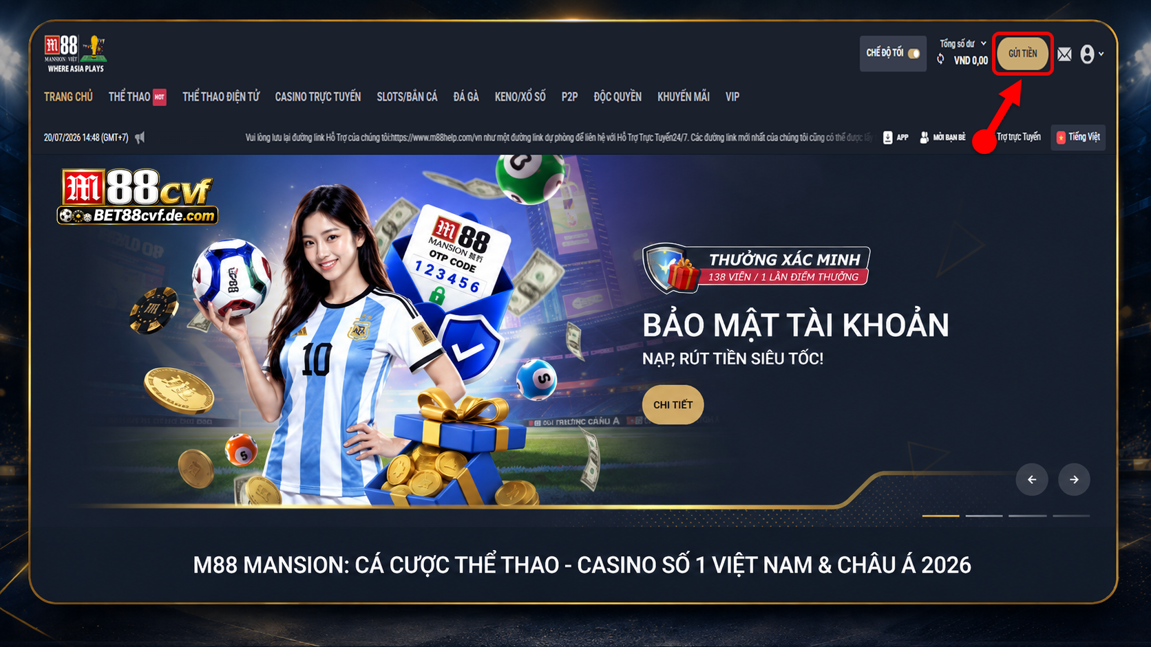 Bước 1: Đăng nhập tài khoản M88