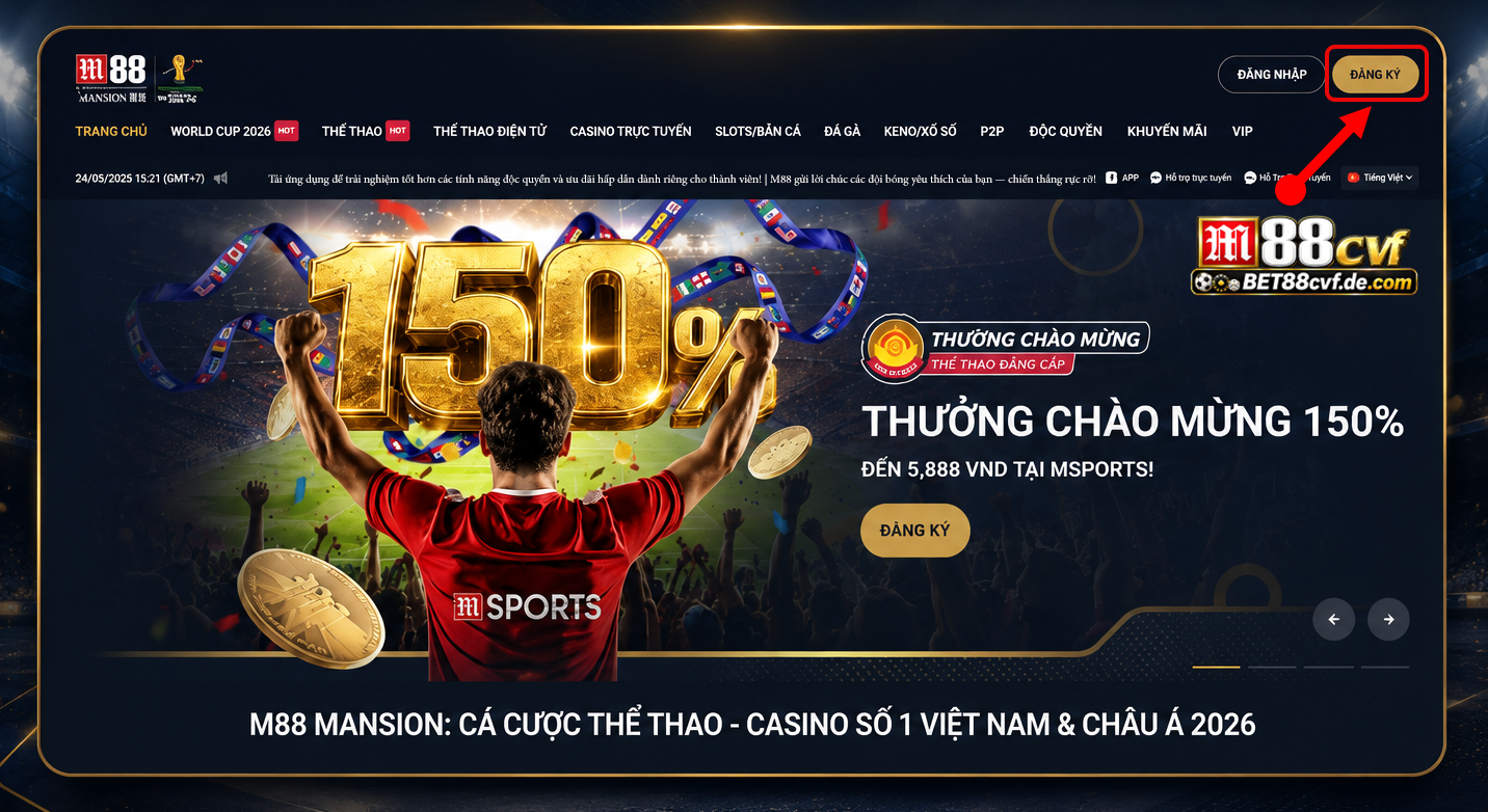Bước 1: Truy cập trang chủ M88