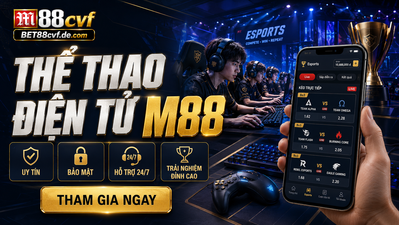 The thao dien tu M88 – Ca cuoc Esports hap dan, keo mo xuyen ngay dem